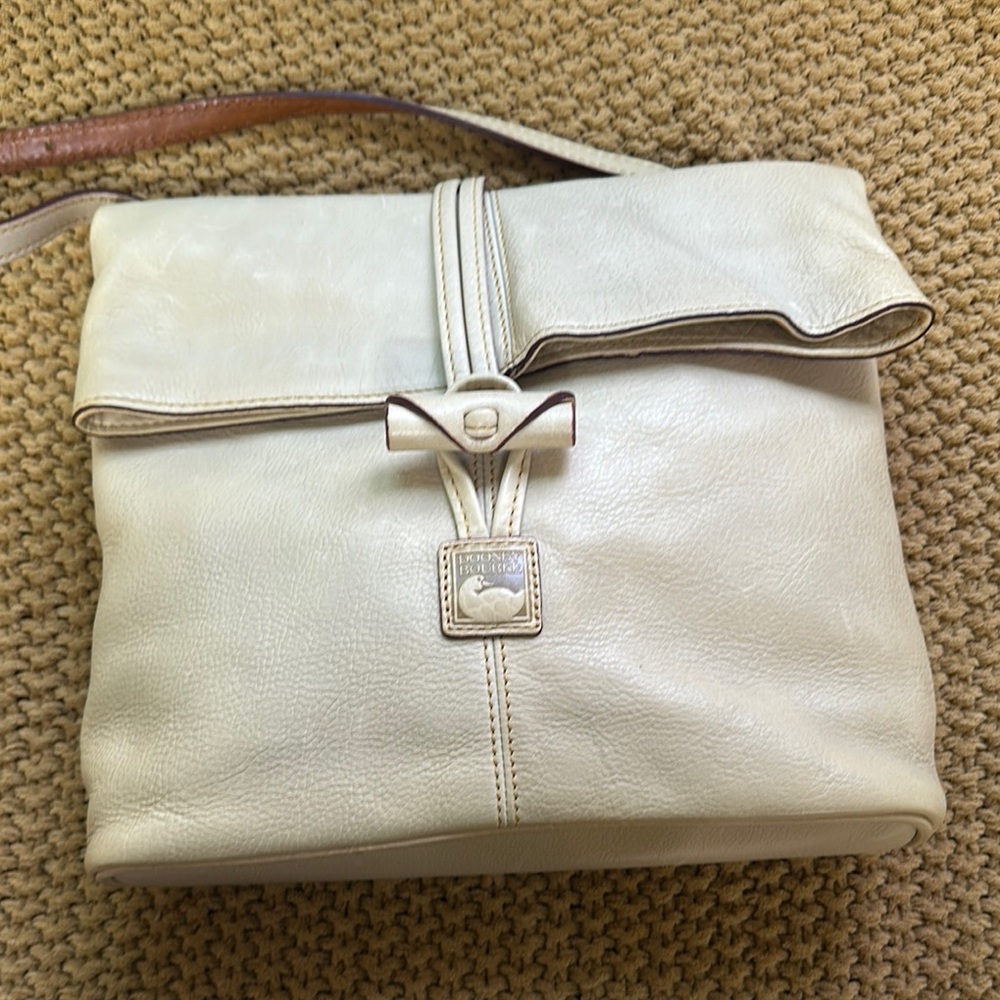 Dooney & Bourke Cream Shoulder Bag with Fold-Over Design